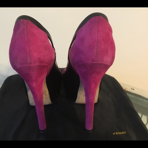 EC FENDI Leather & Suede Peep Toes 8 RARE - Picture 4 of 8